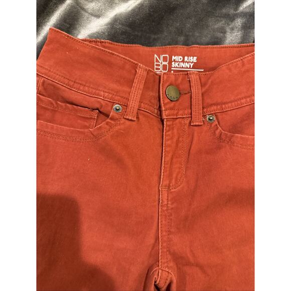 NOBO Womens Juniors Mid Rise Skinny Jeans Size 3 Rusty Orange 5 Pockets - Picture 4 of 12